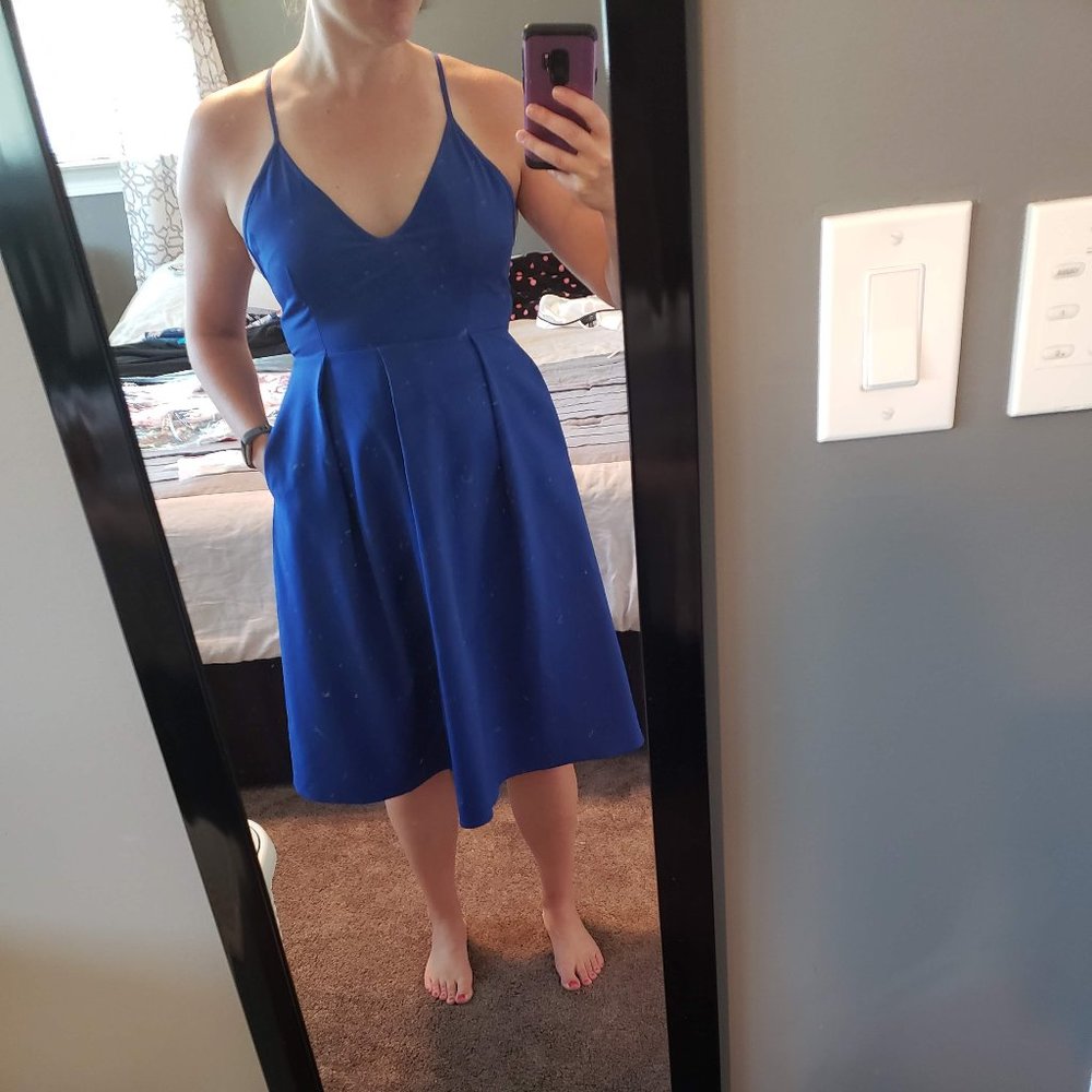 Blue Deep V-Neck Backless Party Dress with Pockets